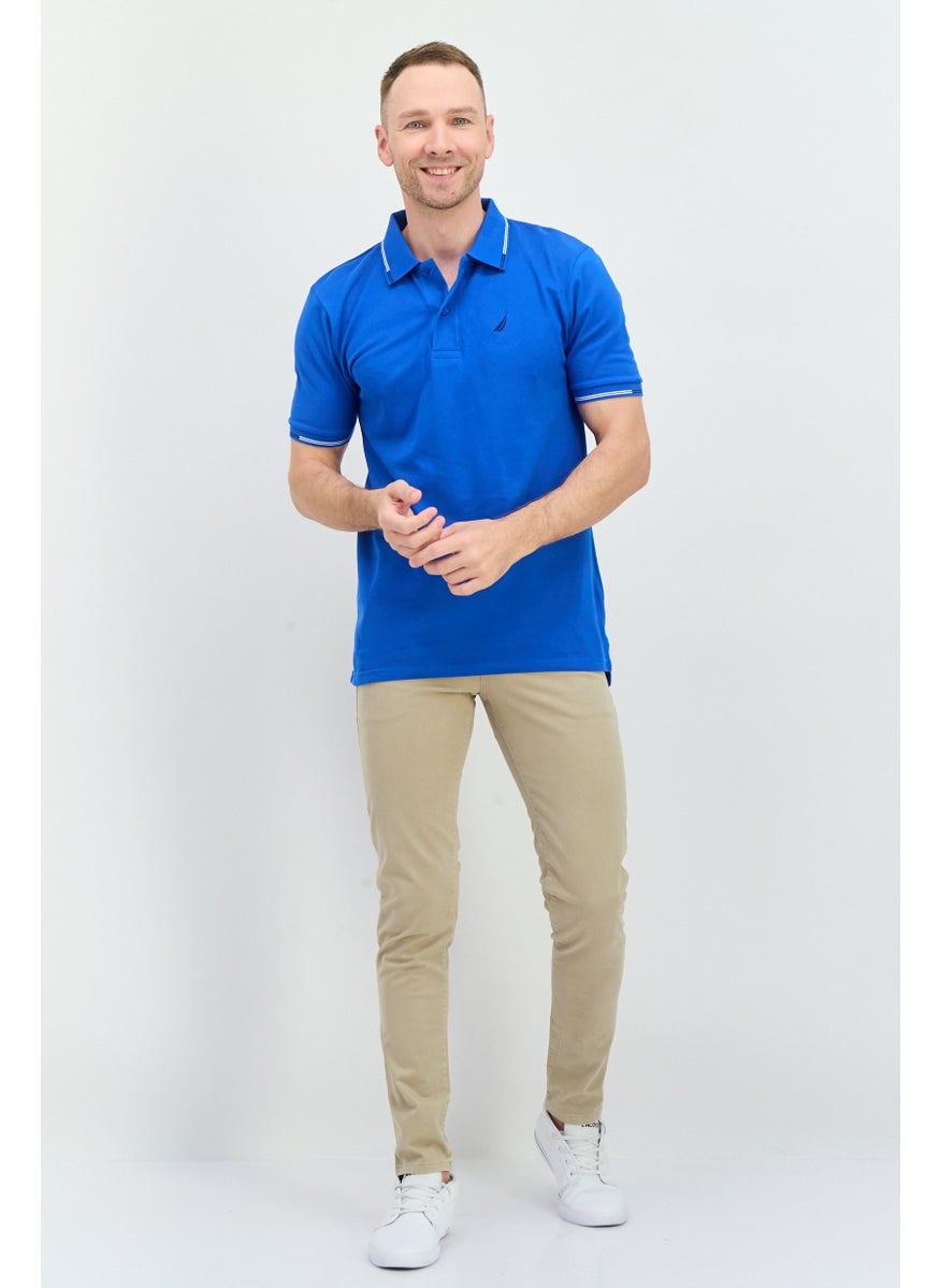 NAUTICA Men Regular Fit Embroidered Logo Short Sleeve Polo Shirt, Blue  - Image 3