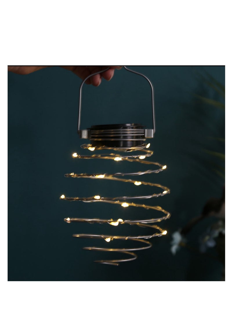 BLUE CORAL مصباح معلق يعمل بالطاقة الشمسية، مصباح LED أبيض دافئ، حلزوني معلق مقاوم للماء IP44، مصباح منظر طبيعي من الحديد المطاوع، مصابيح شمسية لديكور الحديقة (عبوة من 4 قطع)  - Image 1