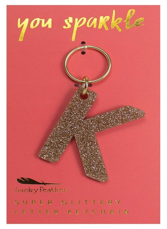 Lucky Feather Letter K Keychain Accessories for Women, Gold Glitter Initial Key Ring - Image 2