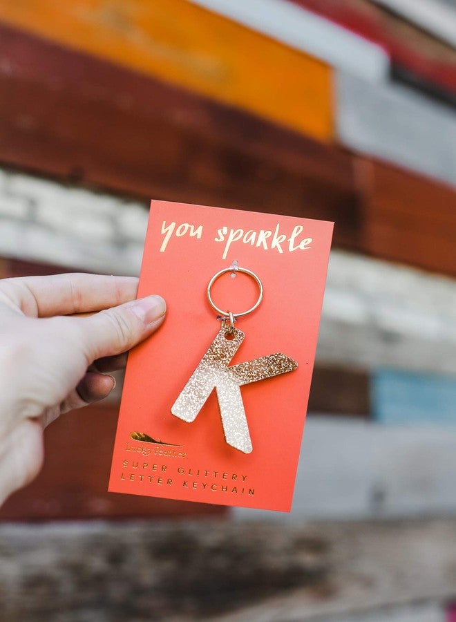Lucky Feather Letter K Keychain Accessories for Women, Gold Glitter Initial Key Ring - Image 3