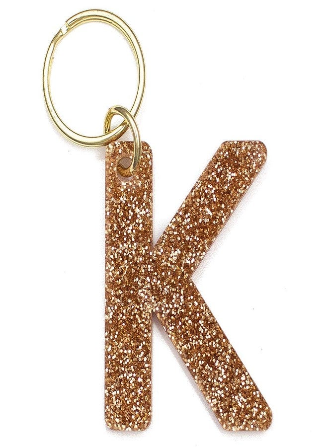 Lucky Feather Letter K Keychain Accessories for Women, Gold Glitter Initial Key Ring - Image 1
