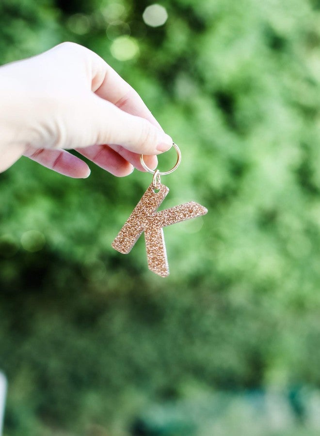 Lucky Feather Letter K Keychain Accessories for Women, Gold Glitter Initial Key Ring - Image 4