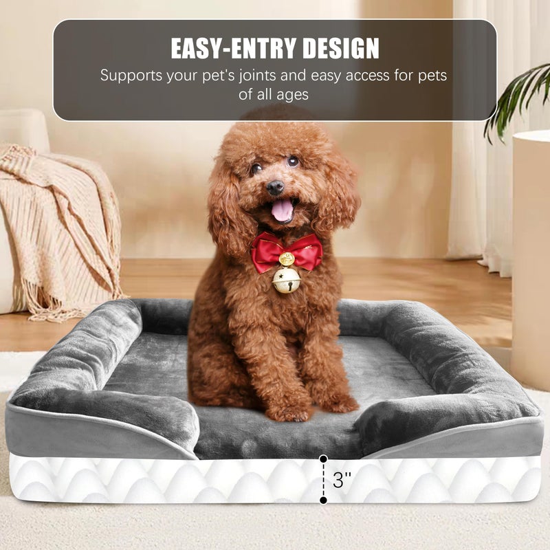 Spotted Play Orthopedic Dog Bed with Sides - Dog Sofa Beds for Small Dogs, Supportive Foam Pet Couch Bed with Washable Removable Cover, Waterproof Lining and Non-Slip Bottom, Grey - S - Image 5
