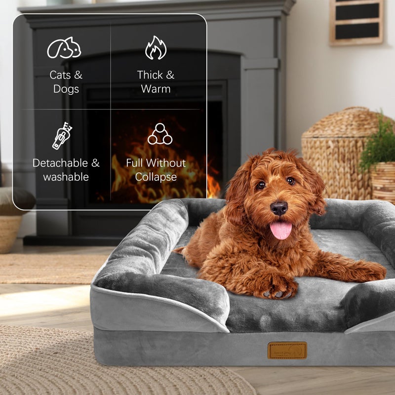 Spotted Play Orthopedic Dog Bed with Sides - Dog Sofa Beds for Small Dogs, Supportive Foam Pet Couch Bed with Washable Removable Cover, Waterproof Lining and Non-Slip Bottom, Grey - S - Image 2
