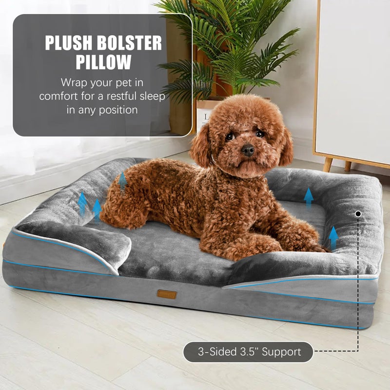 Spotted Play Orthopedic Dog Bed with Sides - Dog Sofa Beds for Small Dogs, Supportive Foam Pet Couch Bed with Washable Removable Cover, Waterproof Lining and Non-Slip Bottom, Grey - S - Image 4