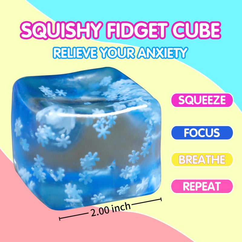 Siwarm Fidget Toy Stress Cube- 4 Pack Sensory Squeeze Toys, Slow Rising Squishy Cube Filled with Thick Substance and Snowflakes Crafts, Anxiety Stress Relief Calming Tool for Adults and Kids - Image 3