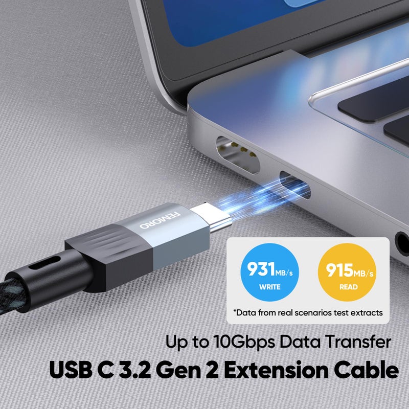 FEMORO USB C Extension Cable 10Ft Long, 10Gbps Data Transfer/100W Charging/4K@60Hz USBC 3.2 Male to USB-C Female Cable Extender Type C Cord for iPhone 15 16 17, Galaxy S25/24, PC, Laptop, SSD and More - Image 3