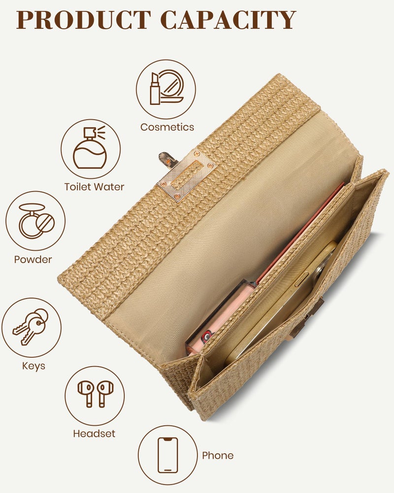 Loiyadn Straw Purse - Beach Bags for Women Summer, Woven Clutch Purses for Women Crossbody Shoulder Handbag - Image 4