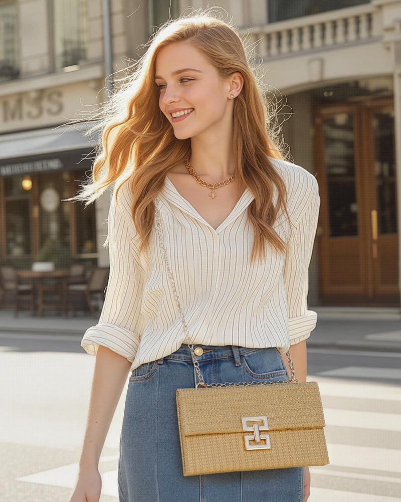 Loiyadn Straw Purse - Beach Bags for Women Summer, Woven Clutch Purses for Women Crossbody Shoulder Handbag - Image 3