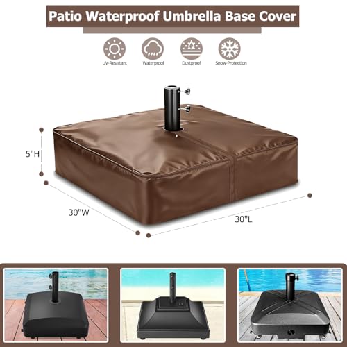 Rileytee Patio Umbrella Base CoverOutdoor Heavy Duty 600D Waterproof AntiUV Square Umbrella Stand Base Covers 30L x 30W x 5HBrown - Image 3