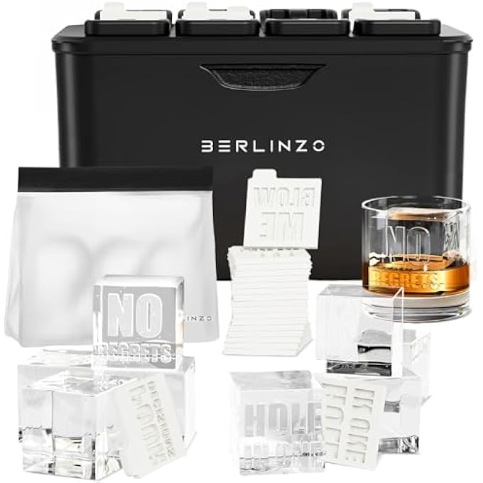 BERLINZO Premium Clear Square Ice Cube Maker - 8 Crystal Clear Ice Cubes for Whiskey Mold - Includes 2 Storage Bags - Image 2