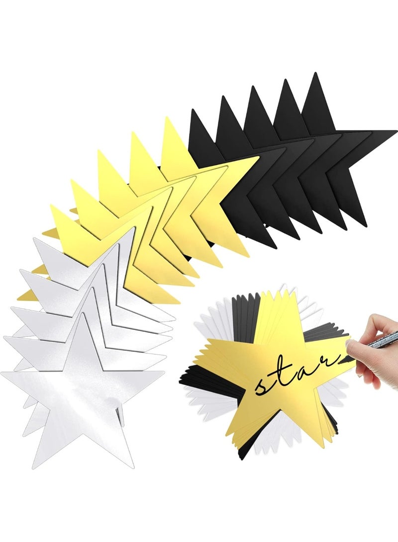 30pcs Glitter Star Cutouts – 15cm Double-Sided Paper Stars in Black, Silver & Gold for Classroom, Bulletin Board & Party Decorations - Image 1