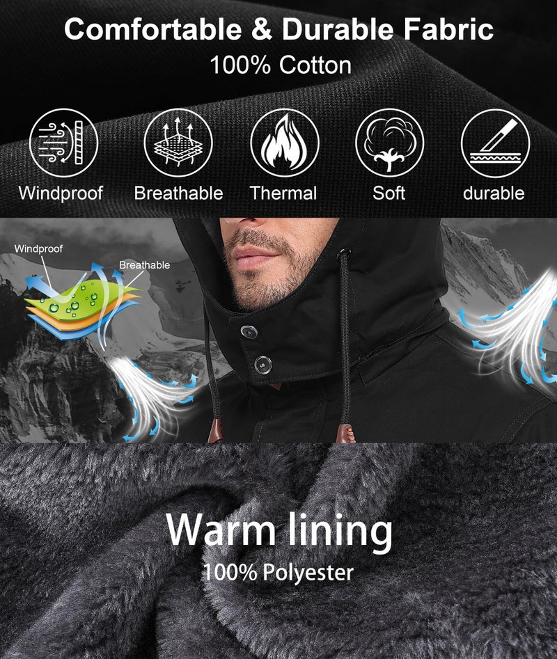 Zoofly Mens Coats Insulated Fleece Casual Jackets Windproof Cargo jackets Winter Hoodies for Men with Pockets Black 2XL - Image 4