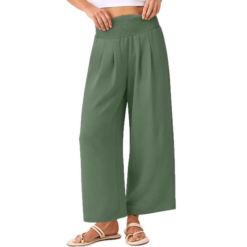 Women's Solid High-Waist Elastic Straight Cropped Pants - Image 5