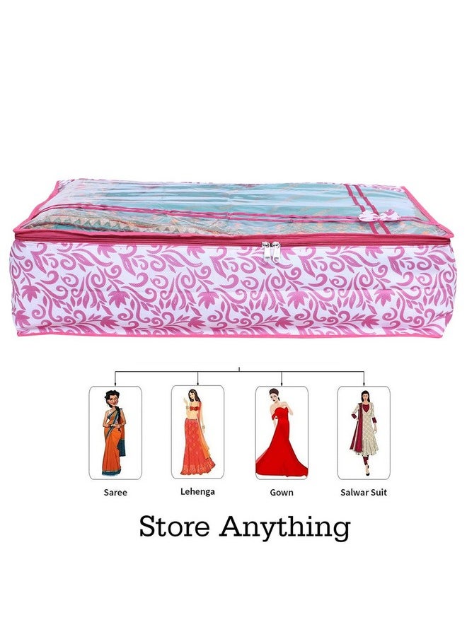 Kuber Industries Kuber Industries Lehenga Cover | Non-Woven Gown Cover | Leaf Bow Pattern Garment Cover | Salwar Suit Cover with Top Transparent | Large | Pink  - Image 2