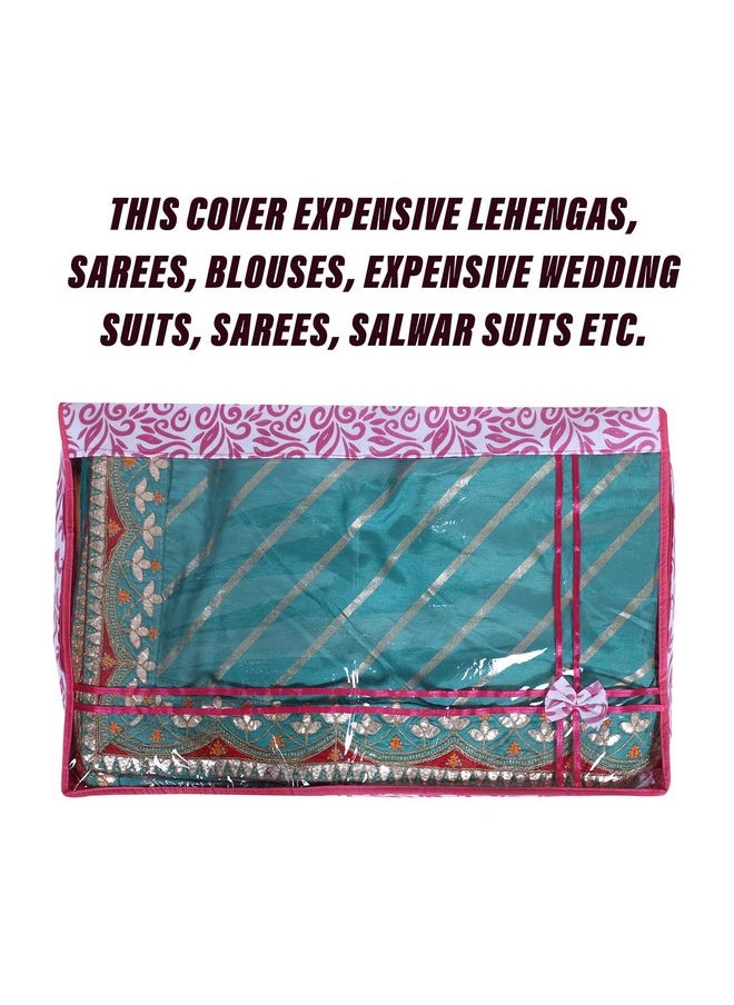 Kuber Industries Kuber Industries Lehenga Cover | Non-Woven Gown Cover | Leaf Bow Pattern Garment Cover | Salwar Suit Cover with Top Transparent | Large | Pink  - Image 4