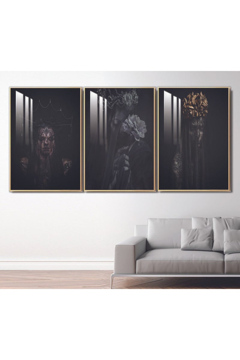 Marktna Three wooden wall painting with a frame and a clear acrylic layer - Image 1