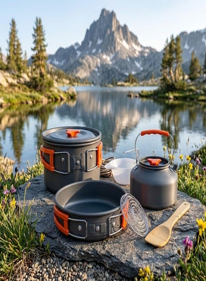 Sakar Outdoor 9 Pcs Camping Cookware Set, Compact Alloy Steel Cooking Kit for Travel, Picnic, Hiking, Road Trips, Survival, Lightweight and Portable Mess Kit - Image 1