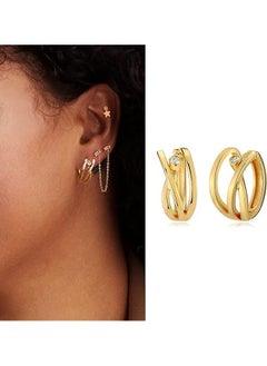 Mevecco Women Huggie Hoop Earrings Gold Ear Stud Cuff 14K Gold Filled Small Boho Beach Simple Delicate Handmade Hypoallergenic Jewelry Gift  - Image 3