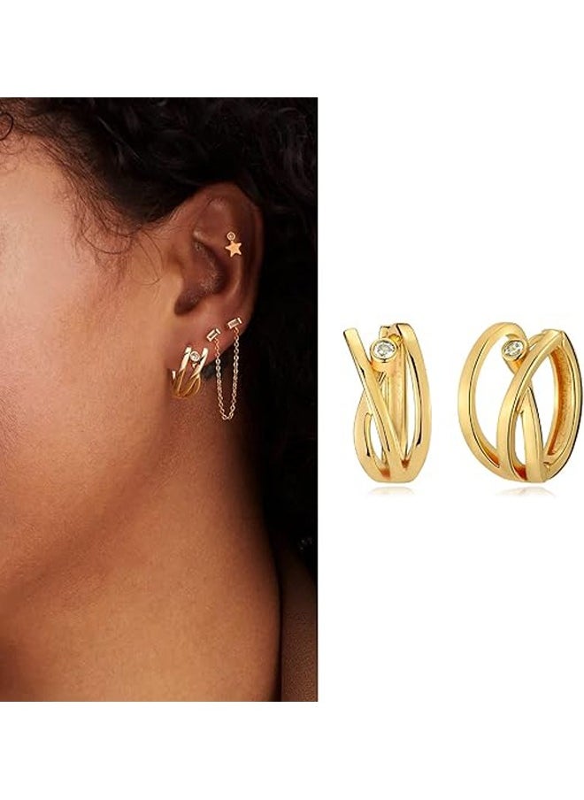 ميفيكو المرأة Huggie أقراط الذهب هوب النائم 14K الذهب شغل صغيرة بسيطة اليدوية هيبوالرجينيك مجوهرات يومية  - Image 3