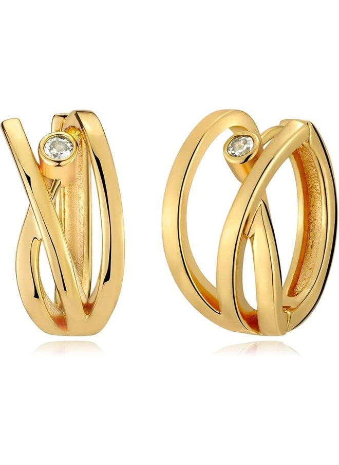 ميفيكو المرأة Huggie أقراط الذهب هوب النائم 14K الذهب شغل صغيرة بسيطة اليدوية هيبوالرجينيك مجوهرات يومية  - Image 1