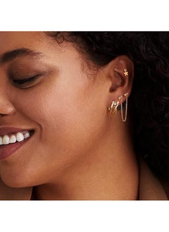 Mevecco Women Huggie Hoop Earrings Gold Ear Stud Cuff 14K Gold Filled Small Boho Beach Simple Delicate Handmade Hypoallergenic Jewelry Gift  - Image 2