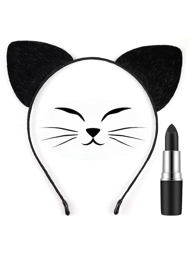 Mysense Black Cat Ears Headband and Black Lipstick Kit, Catwomen Costume Accessories for Adults and Kids Halloween Cosplay Makeup - Image 1
