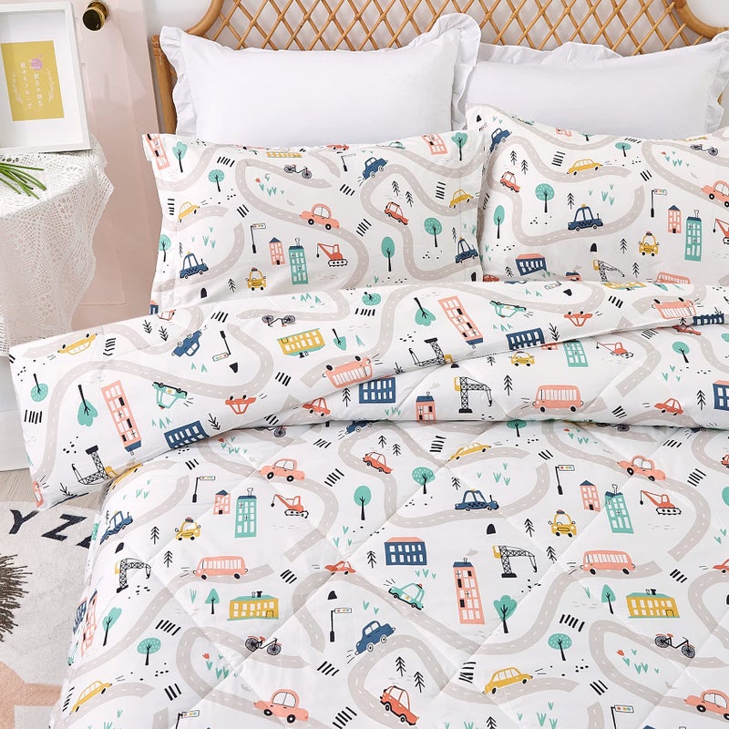 جي اس دي JSD Car Kids Comforter مجموعة كاملة الحجم 3 قطعة الطباعة المعزي مع وسادة خفيفة الوزن طوال الموسم قابلة للغسل - Image 2