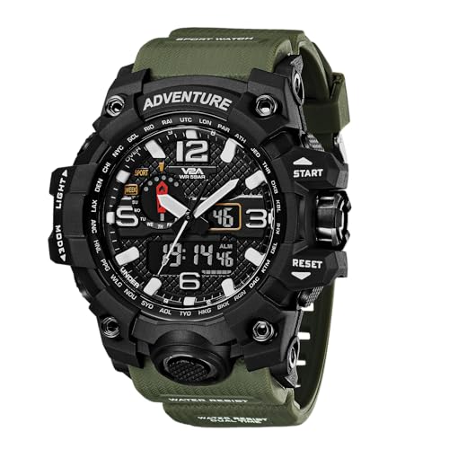 V2A Resin Analogue - Digital Men Watch (Black Dial Green Colored Strap), Green Band - Image 1
