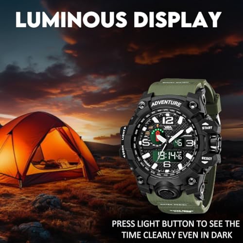V2A Resin Analogue - Digital Men Watch (Black Dial Green Colored Strap), Green Band - Image 4