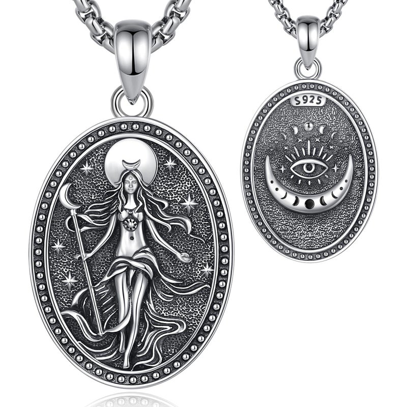 EUDORA Goddess Nyx Necklace Medal for Women S925 Sterling Silver, Ancient Greek Mythology Primordial Goddess of Night Nyx Pendant Necklaces Vintage Amulet Energy Jewelry Gift for Women, 20"+2" - Image 1