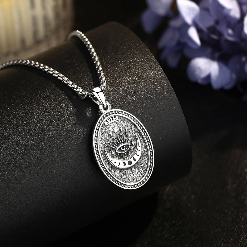 EUDORA Goddess Nyx Necklace Medal for Women S925 Sterling Silver, Ancient Greek Mythology Primordial Goddess of Night Nyx Pendant Necklaces Vintage Amulet Energy Jewelry Gift for Women, 20"+2" - Image 3