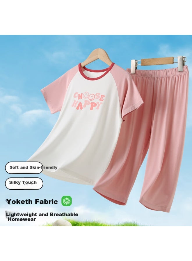 Top Melon Melon Children's Pajamas Boys Summer Thin Boys New Girls Baby Short Sleeve Home Wear Set - Image 2