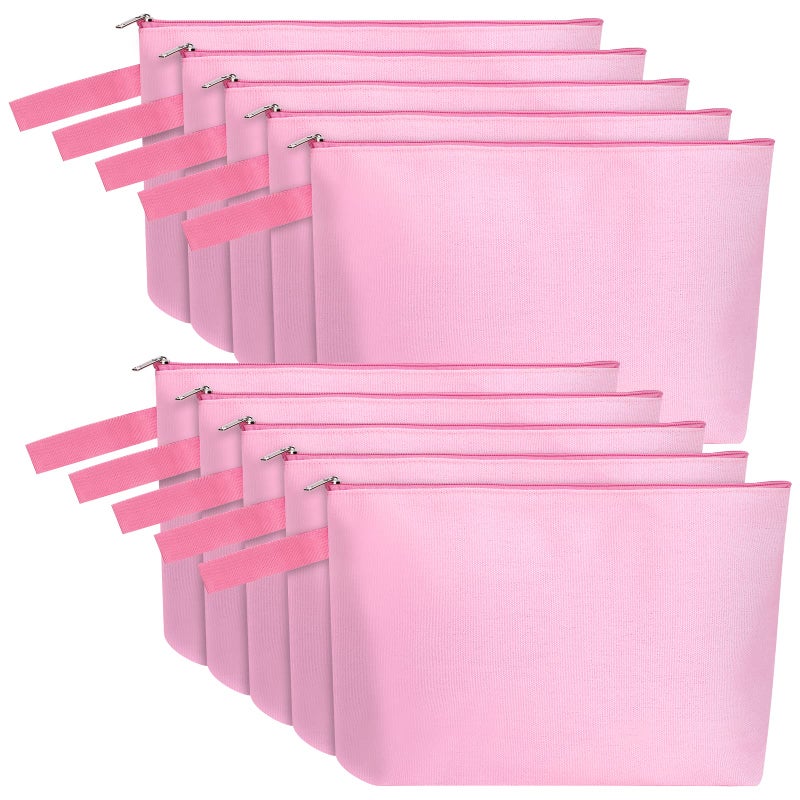 Sinzip 10 Pieces Cotton Canvas Makeup Bag with Bottom and Strap MultiPurpose Cosmetic Bag with Zipper Travel Toiletry Pouch Blank DIY Craft Bag Pink L - Image 2