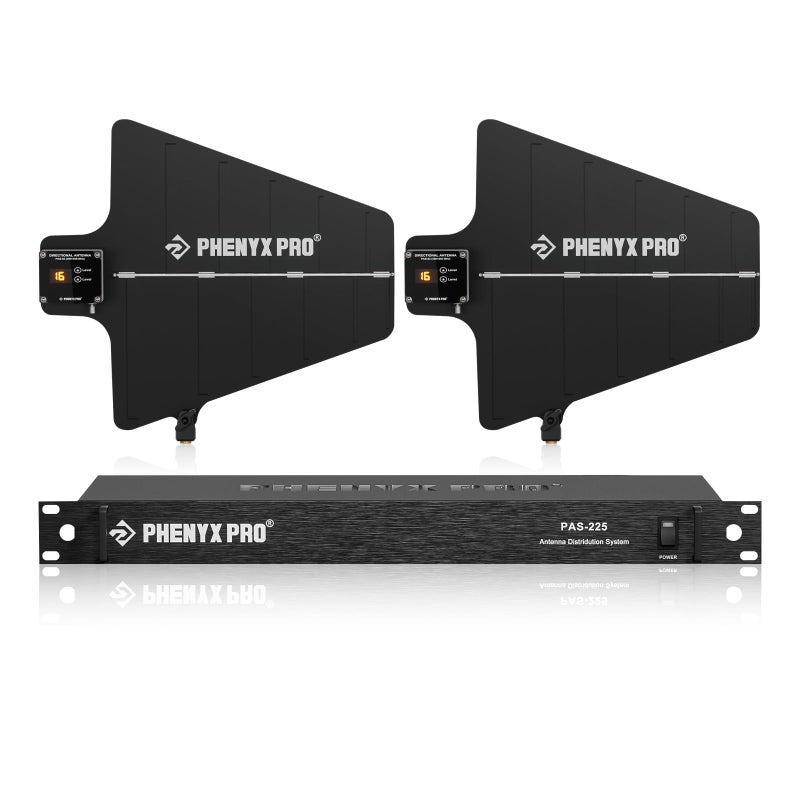 Phenyx Pro PAS225X نظام توزيع هوائي UHF لاسلكي مع حزمة مستقبلات اتجاهية نشطة مع 8 مخارج و2 منفذ كاسكيد وتغطية بطول 160 قدم لهوائي ميكروفون لاسلكي للمسرح والعروض الحية - Image 2