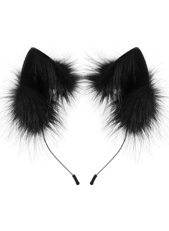 Handmade Faux Fur Animal Cat Ears Headband Furry Fox Wolf Hairhoop Headwear Costume Accessory - Image 1