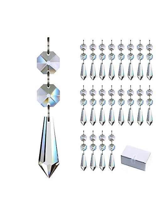 GOLDENHAITAI GOLDENHAITAI 20pcs 38mm Chandelier Crystals Replacement Parts Prisms Pendants Hanging Clear Icicle Drop with Glass Octagon Beads for Chandelier Decoration 