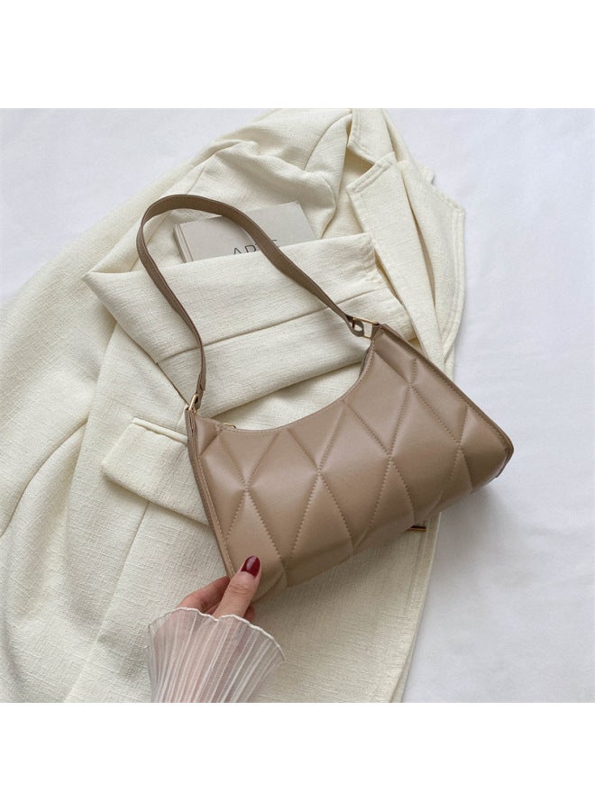 Beautiful Personality Simple Western Style Diamond Embroidery Thread Shoulder Bag Female 2023 Texture Underarm Bag Travel Small Square Bag Fashion-Color:Khaki - Image 1