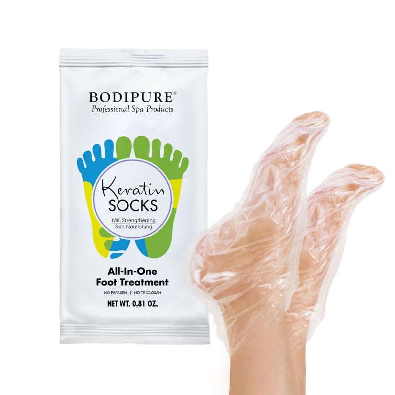 Bodipure All-In-1 Moisturizing Foot Mask, Keratin & Vitamin E Foot Mask for Dry Cracked Feet, Callus & Heel Softening, Easy-to-Use Pedicure Foot Repair, Chemical-free Feet Treatment 12 Pairs - Image 2