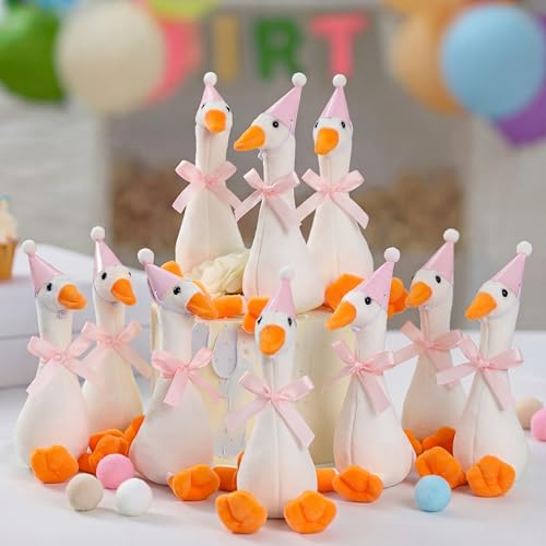 Blueweenly 12 Sets Silly Goose Birthday Decor 1st Adopt a Goose Party Favor Gift 71 Inch Stuffed Animal with Mini Party Hat and Ribbon for Christmas Birthday GiftCutePink - Image 1