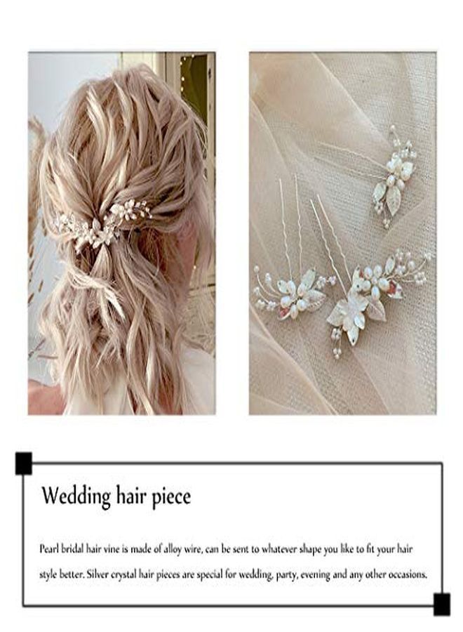 Unicra Bride Wedding Flower Hair Pins Bridal Pearl Hair Piece Crystal Hair Accessories For Women And Girls (Pack Of 3) (A-Silver) - Image 4