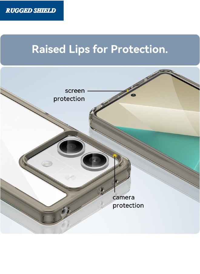 RUGGED SHIELD - Redmi Note 13 Phone Case(Not 4G), Clear Acrylic Hard Back Panel+Soft TPU Bumper, Defend from Drop/Scratch/Slip/Fingerprint Protective Case Cove for Redmi Note 13 5G (Transparent Grey) - Image 1