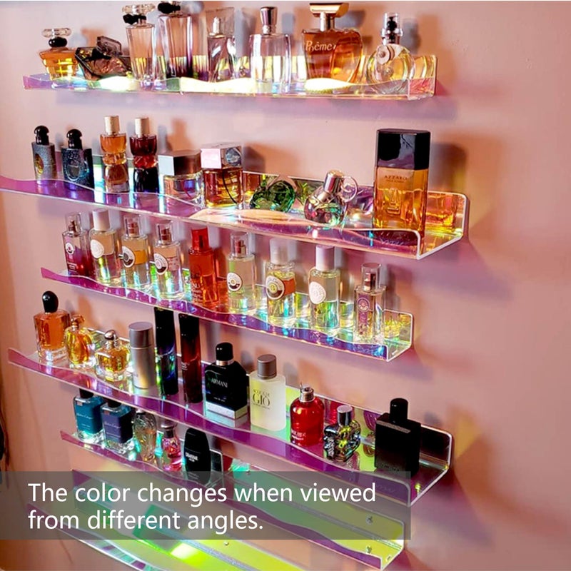 YMVV Large Iridescent Clear Acrylic Wall Mounted Floating Shelf, Perfume Organizer Shelf,Modern 15.7 IN Thickened Bathroom Storage Toy Display Organizer Decor 4 Pack - Image 2