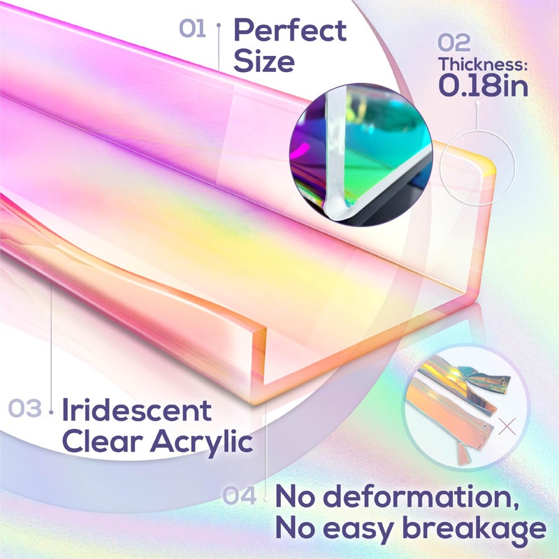 YMVV Large Iridescent Clear Acrylic Wall Mounted Floating Shelf, Perfume Organizer Shelf,Modern 15.7 IN Thickened Bathroom Storage Toy Display Organizer Decor 4 Pack - Image 3