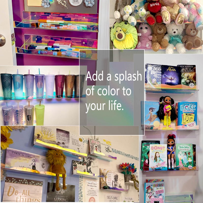 YMVV Large Iridescent Clear Acrylic Wall Mounted Floating Shelf, Perfume Organizer Shelf,Modern 15.7 IN Thickened Bathroom Storage Toy Display Organizer Decor 4 Pack - Image 5