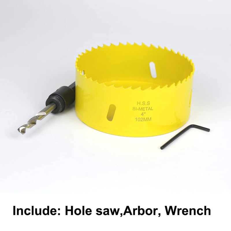 JIECHENG Bi-Metal 4 inch Hole Saw with Arbor Mandrel for Deeper Cutting of Wood,Cornhole Boards,Drywall,Plasterboard,Plywood,Steel,Aluminium,Brass,Copper,Zinc,Tin,102mm - Image 2