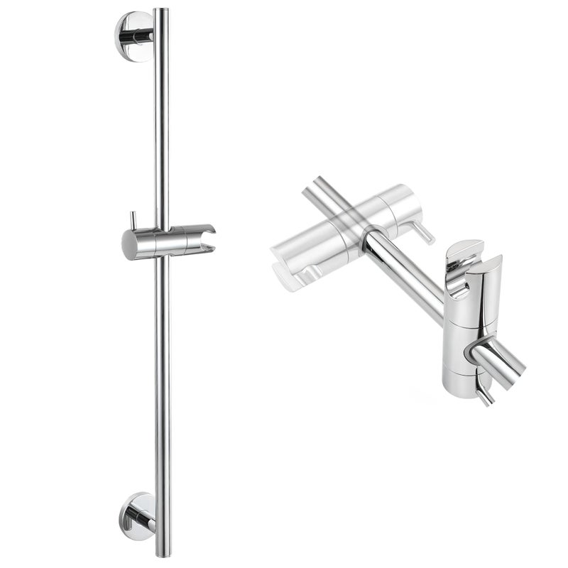 SKOWLL Chrome Shower Slide Bar 26Inch Bathroom Shower Head Holder Bar with Adjustable Handheld Shower Holder Wall Mount Shower Slide Bar No Drill