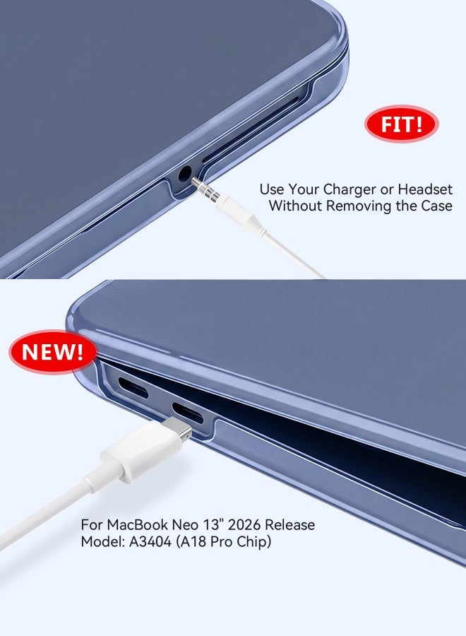 بشكل مختصر حافظة لجهاز MacBook Neo مقاس 13 بوصة بسعة 256/512 جيجابايت مزود بميزة Touch ID (إصدار 2026) طراز A3404، حافظة صلبة للكمبيوتر المحمول، مقاومة لبصمات الأصابع والخدوش، متينة، فائقة النحافة، متوافقة مع جهاز MacBook Neo مقاس 13 بوصة المزود بشريحة A18 Pro (أزرق) - Image 4
