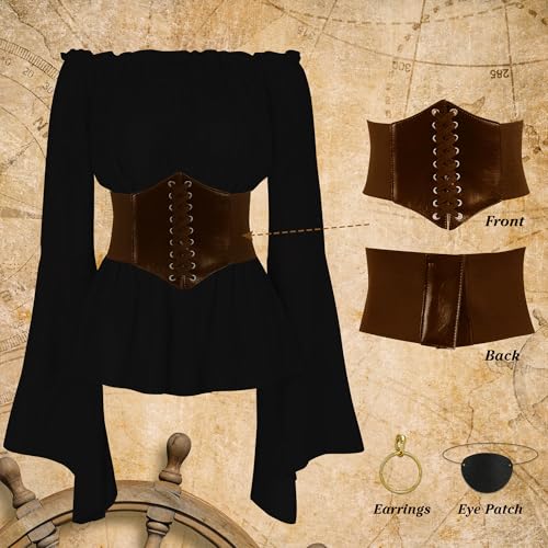 CICOCI Pirate Costume For Women With Accessories Renaissance Blouse Top Belt Headscarf Full Outfits Halloween Costume - Image 3