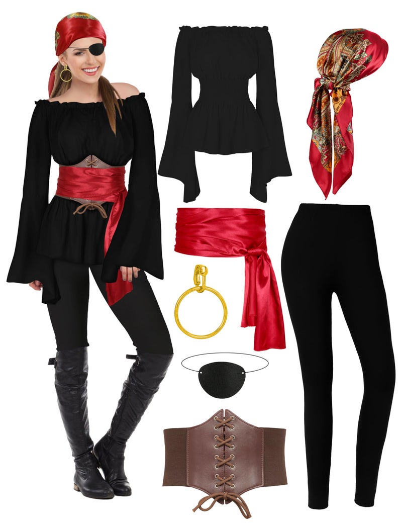 CICOCI Pirate Costume For Women With Accessories Renaissance Blouse Top Belt Headscarf Full Outfits Halloween Costume - Image 1